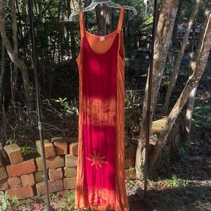 Vibrant Red and Orange Maxi Dress